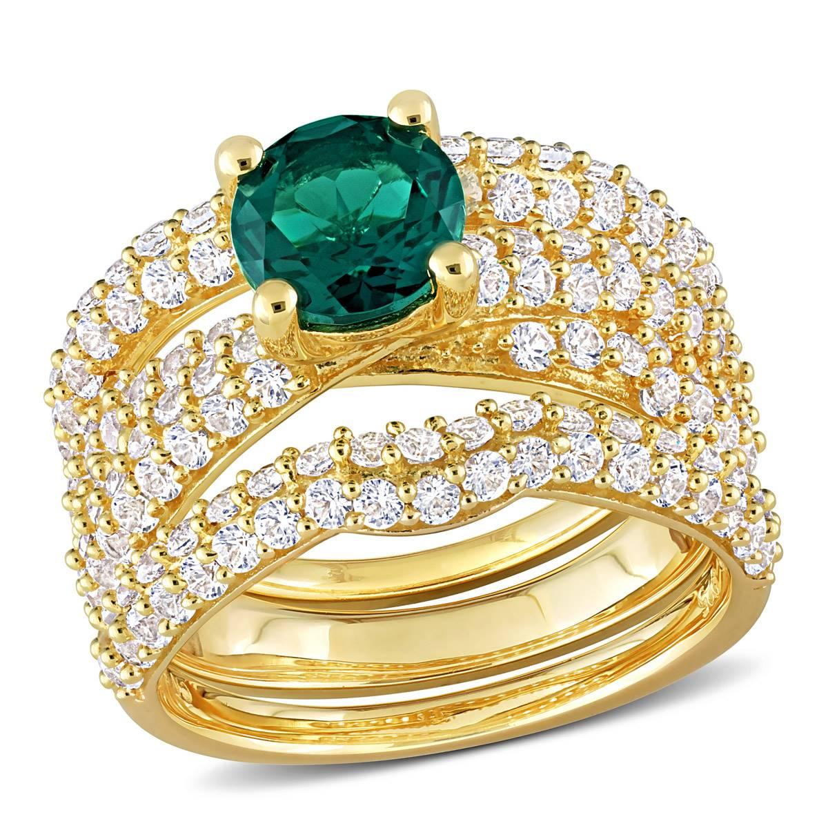 Gemstone Classics(tm) Lab Created Emerald & Sapphire Bridal Set