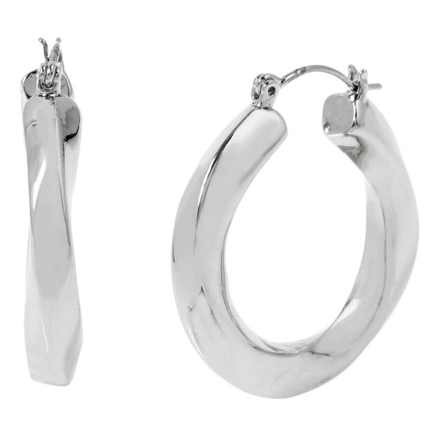 Steve Madden Silver Medium Woven Twist Hoop Earrings
