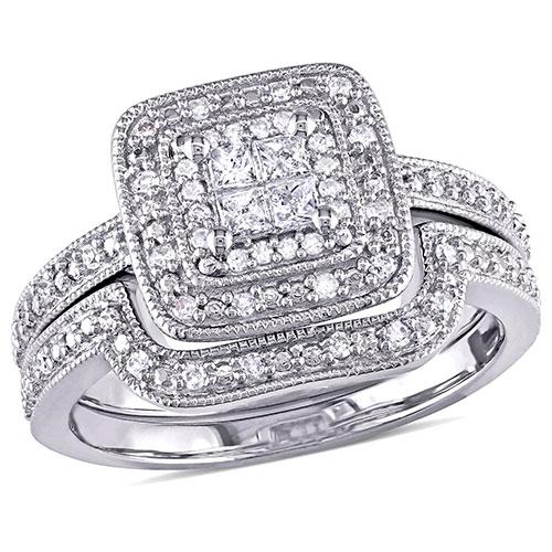 Loveblooms(tm) Princess & Round 1/3ctw. Diamond Bridal Ring Set
