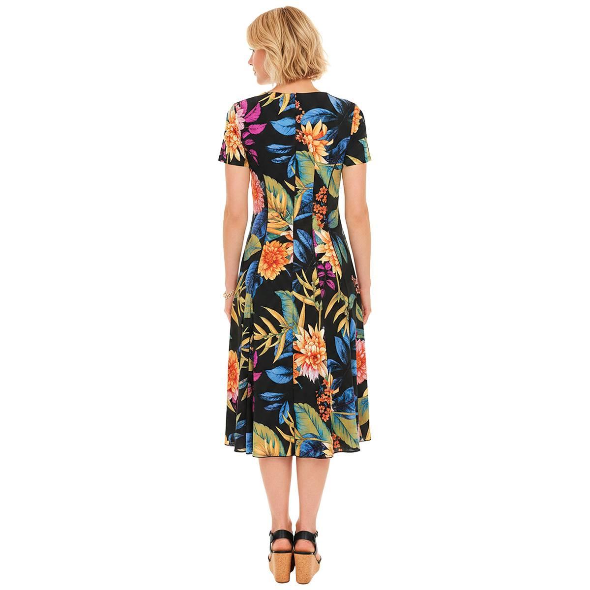 Womens Sami & Jo Short Sleeve Keyhole Neck Floral A-Line Dress