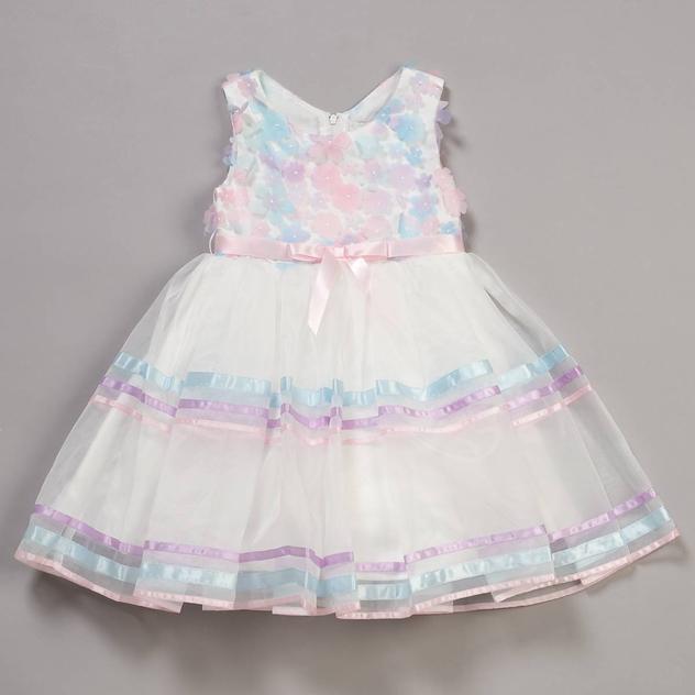 Girls (4-6x) Rare Editions 3D Flower Mesh Bodice & Ribbon Dress
