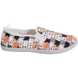 Womens Ashley Blue Canvas Cat Faces Slip On Fashion Sneakers