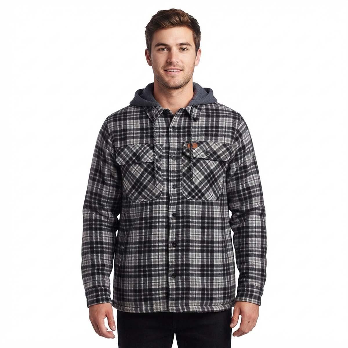 Mens Mountain Ridge Plaid Polar Fleece Jacket - New Black Grey