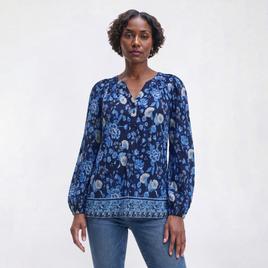 Womens Absolutely Famous Long Balloon Sleeve Henley Blouse