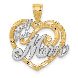 Gold Classics(tm) 14kt. Gold &  Rhodium #1 MOM Heart Pendant