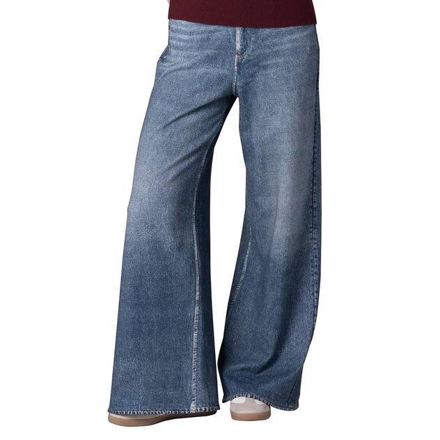 Womens CITY BLUES Mid Rise Wide Leg Jeans