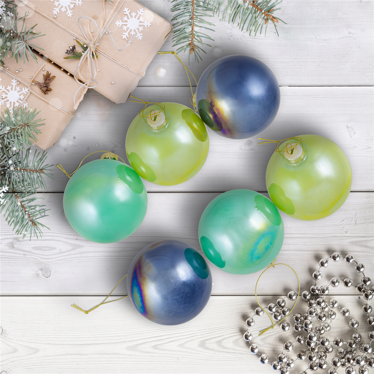 Northlight 6ct. Shiny Blue, Green, & Teal  Christmas Ornaments