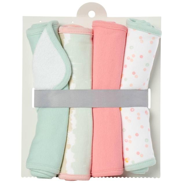 Baby Girl cloud island™ 4pk. Solid Tie Dye & Dot Burp Cloths