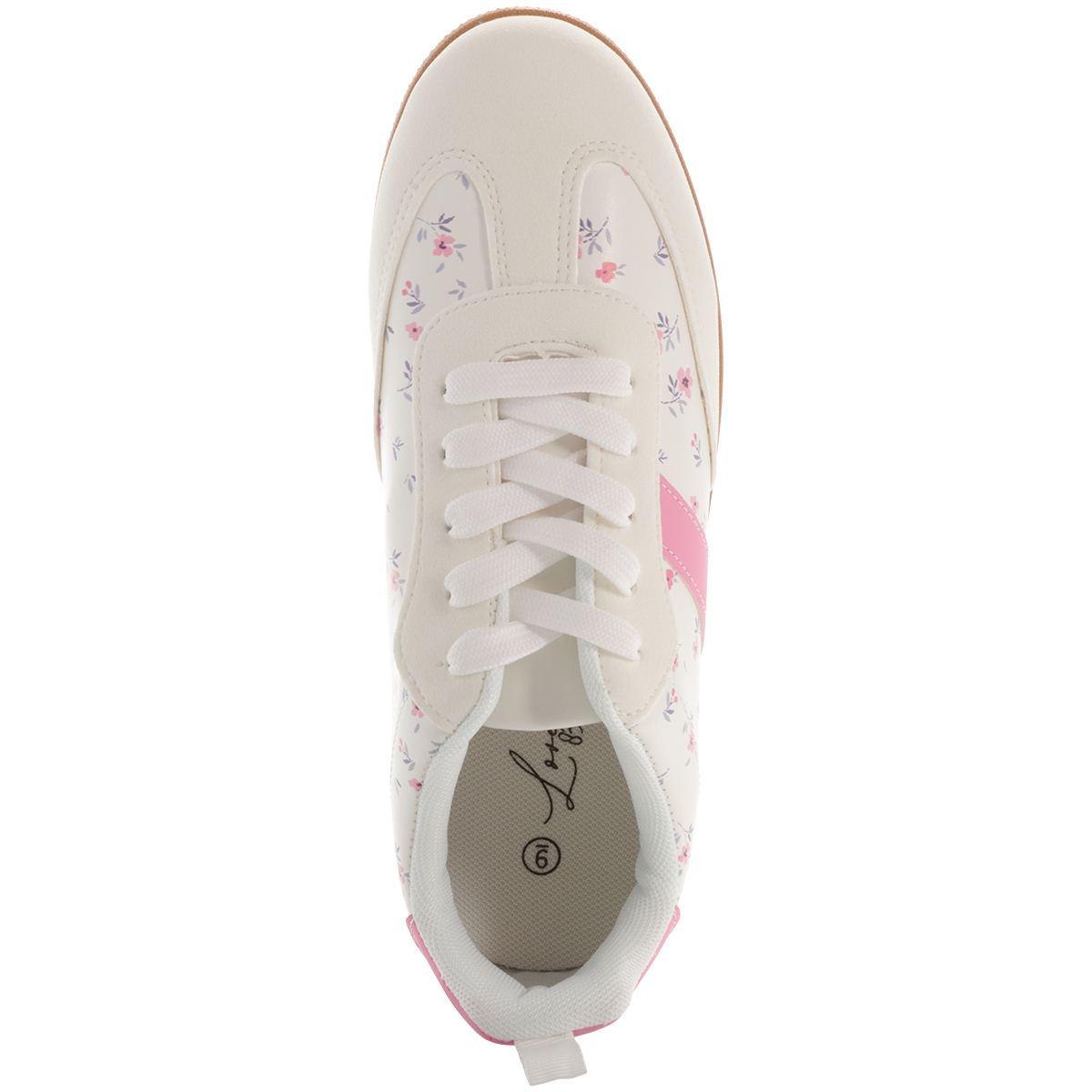 Womens Love 83 White/Pink Floral Fashion Sneakers