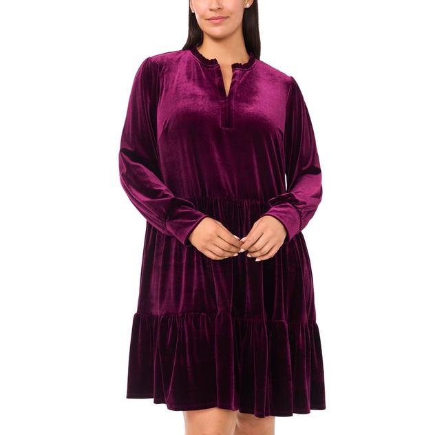 Plus Size MSK Long Sleeve Velvet Baby Doll A-Line Dress