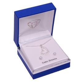 Silver-Tone CZ Heart Pendant & Earring Set