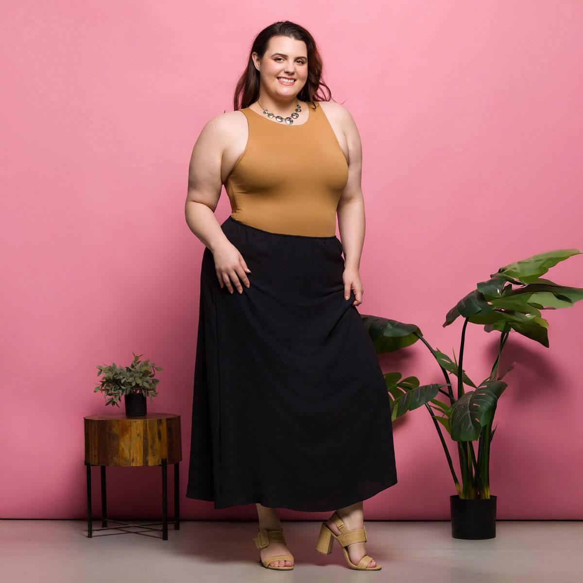 Plus Size 24/7 Comfort Apparel Elastic Waist A Line Maxi Skirt