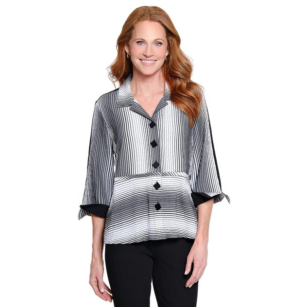 Womens Ali Miles 3/4 Sleeve Crinkle Yarn Dye Stripe Blouse