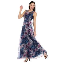 Womens R&M Richards Sleeveless Floral Tie Waist Evening Gown