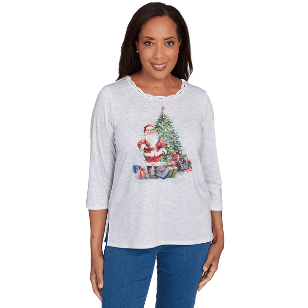 Womens Alfred Dunner Classics Braid Trim Neckline Santa Tee