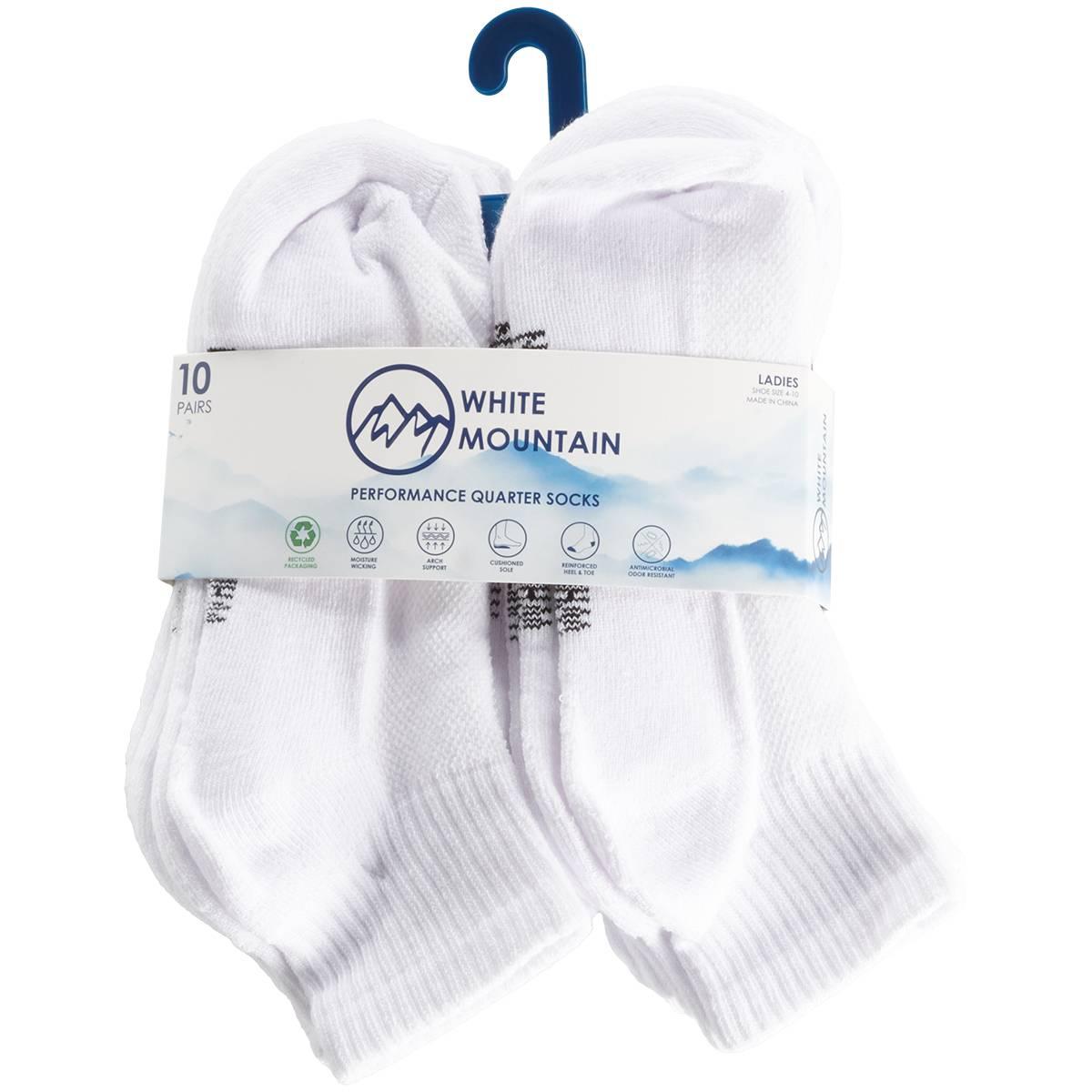 Womens White Mountain 10pk. White Quarter Socks