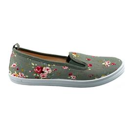 Womens Take A Walk Canvas Twin Gore Floral Print Flats - Grey