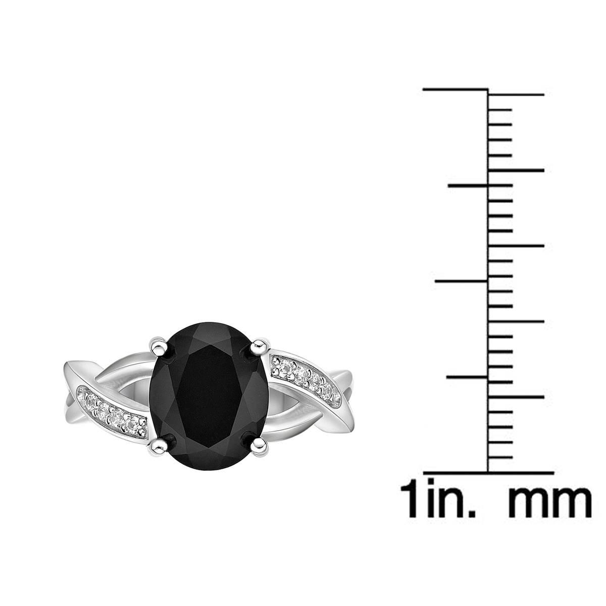Gemminded Sterling Silver Oval Black Onyx & White Sapphire Ring