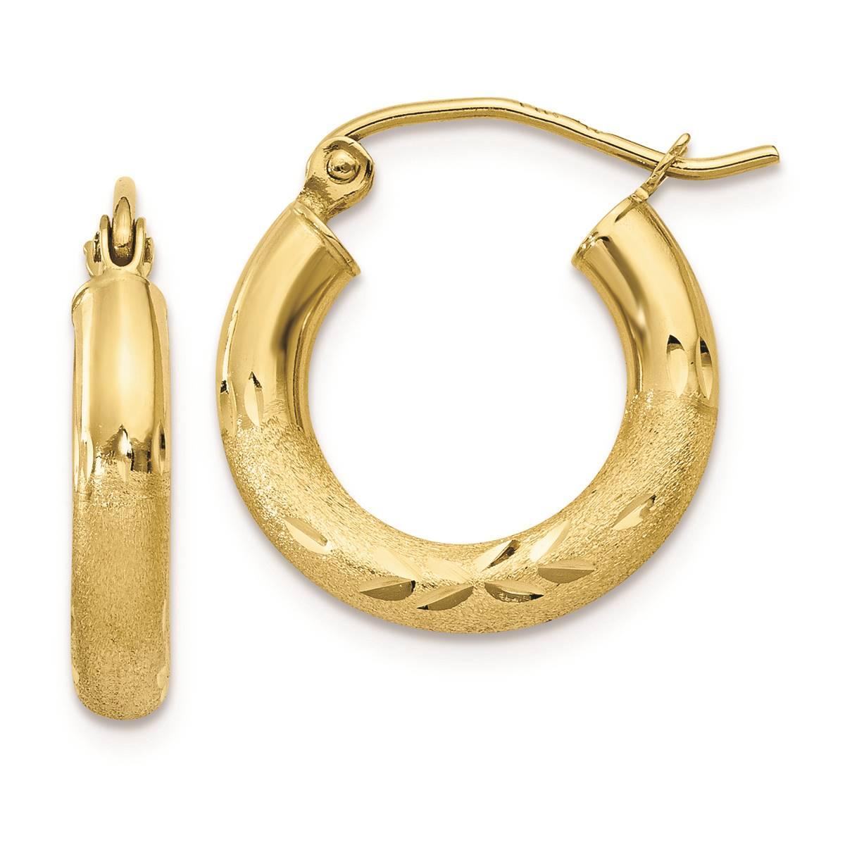 Gold Classics(tm) 10kt. Satin &amp; Diamond-cut 16mm Round Hoop Earrings
