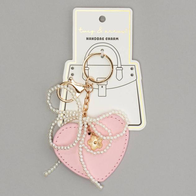 Womens Twig & Arrow Heart and Faux Pearl Strand Bag Charm