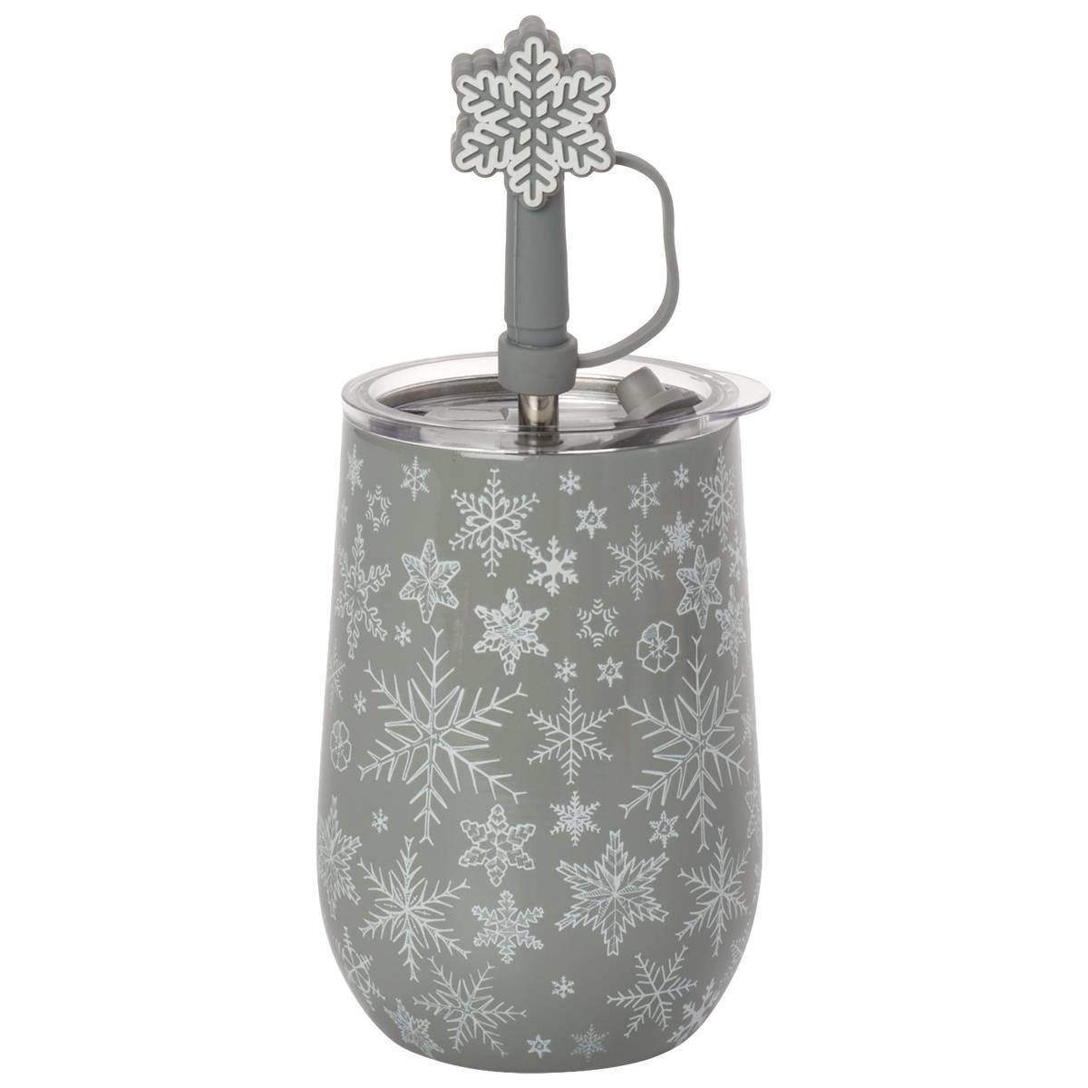 Gourmet Home Stainless Steel Glitter Star Wine Tumbler with Straw