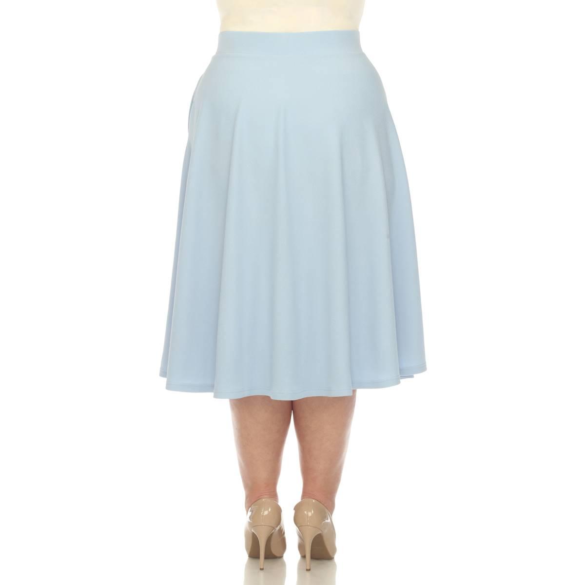 Plus Size White Mark Flared Midi Skirt with Pockets