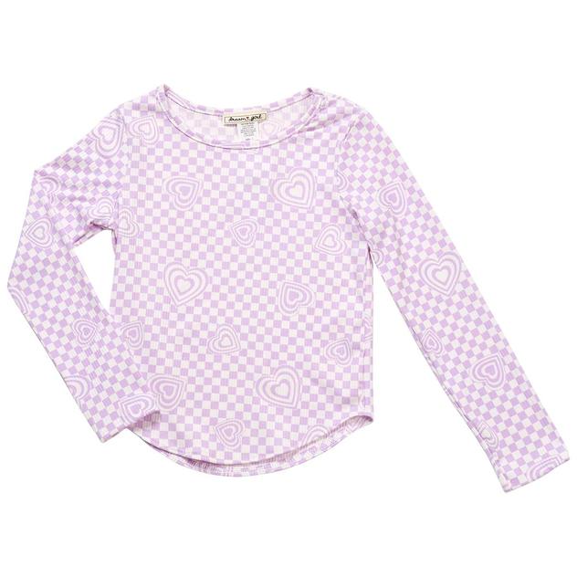 Girls (7-12) Dream Girl Long Sleeve Checkered Heart Tee