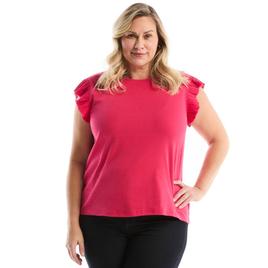 Plus Size Rafaella® Ruffle Cap Sleeve Solid Blouse