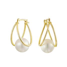 Candela 14kt. Gold Hoop Earrings w/Pearl Center