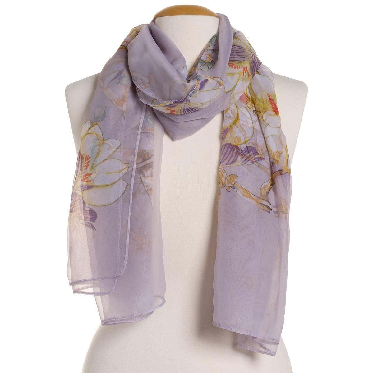 Womens Renshun Pastel Silky Floral Oblong Scarf - Lilac