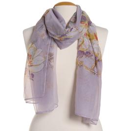 Womens Renshun Pastel Silky Floral Oblong Scarf - Lilac