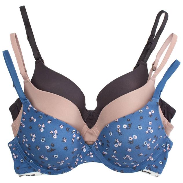 Womens Lucky Brand 3pk. Brushed T-Shirt Bras W/Logo Trim LVD88752