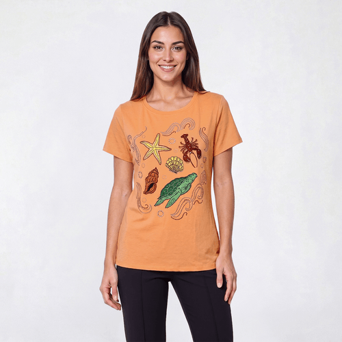 Womens New York Laundry Short Sleeve Coastal Round Neck Tee