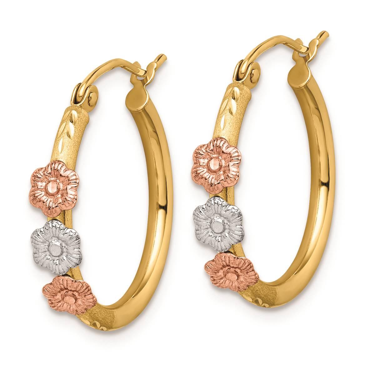 Womens Gold Classics™ 14k Tri-Color Flower Hoop Earrings
