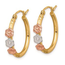Womens Gold Classics™ 14k Tri-Color Flower Hoop Earrings