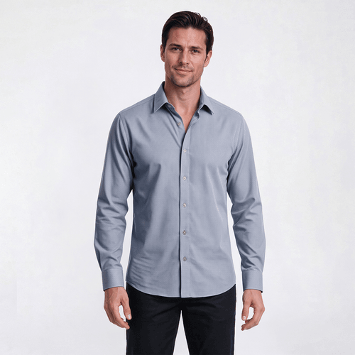 Mens Bill Blass Houndstooth Modern Fit Light Blue Dress Shirt