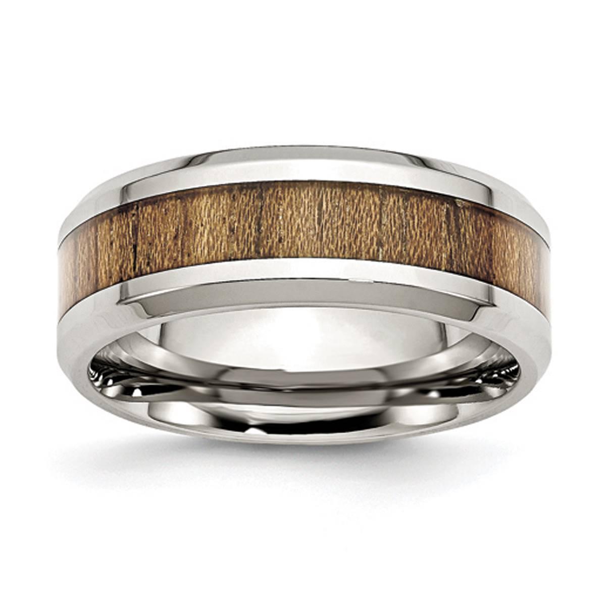 Mens Gentlemen's Classics(tm) Stainless Steel & Wooden Inlay Band