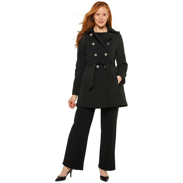 Womens Kensie Double Breasted Softshell Belted Peacoat
