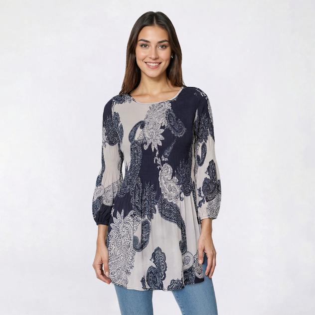 Petite Floral & Ivy Paisley Color Block Pleater Blouse