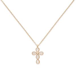 Beautiful Blessings Gold-Tone Mother of Pearl CZ Cross Necklace