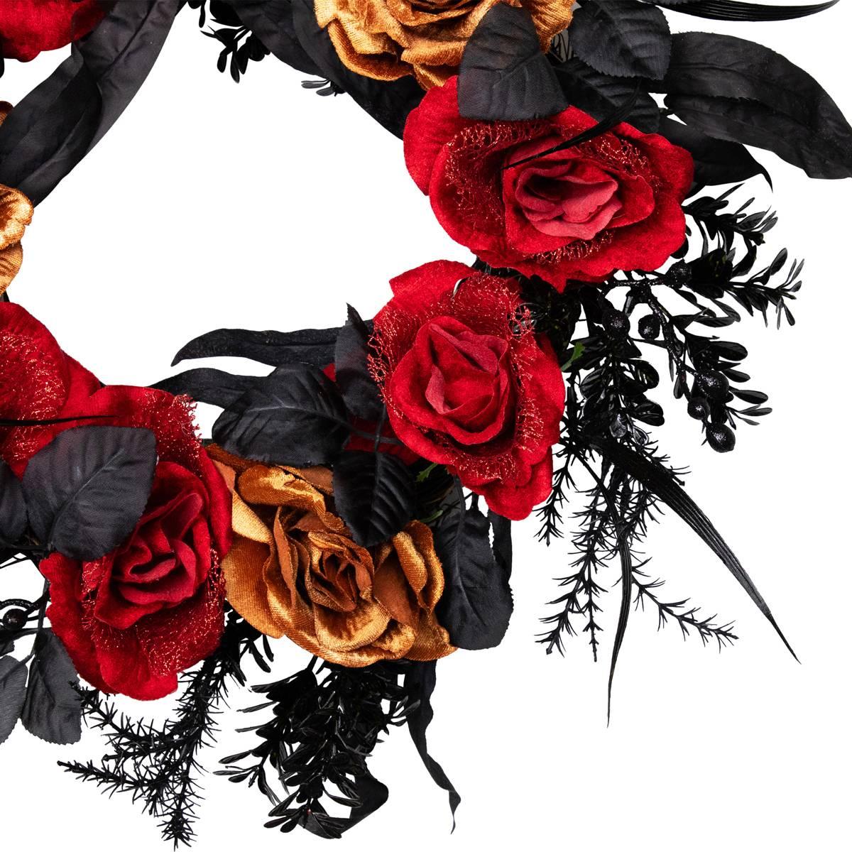 Northlight Seasonal 22in. Unlit Red & Gold Rose Halloween Wreath