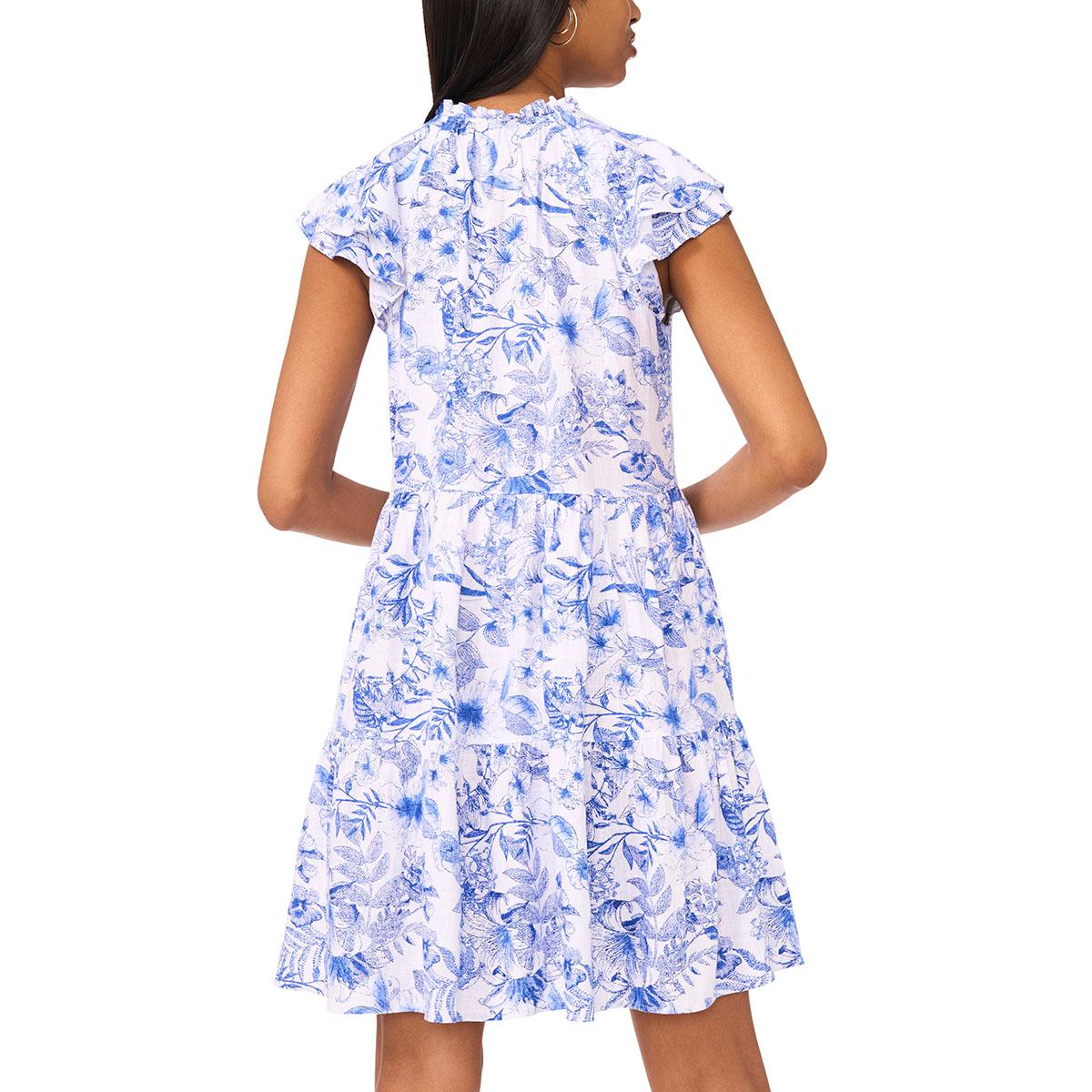 Womens Cece Cap Sleeve Floral Leaf Tie Neck Babydoll A-Line Dress