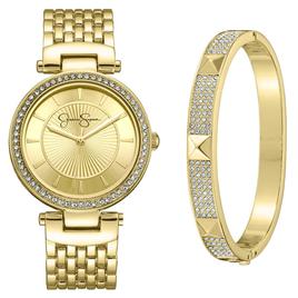 Womens Jessica Simpson Watch & Bangle Bracelet Set - JSB8018GD