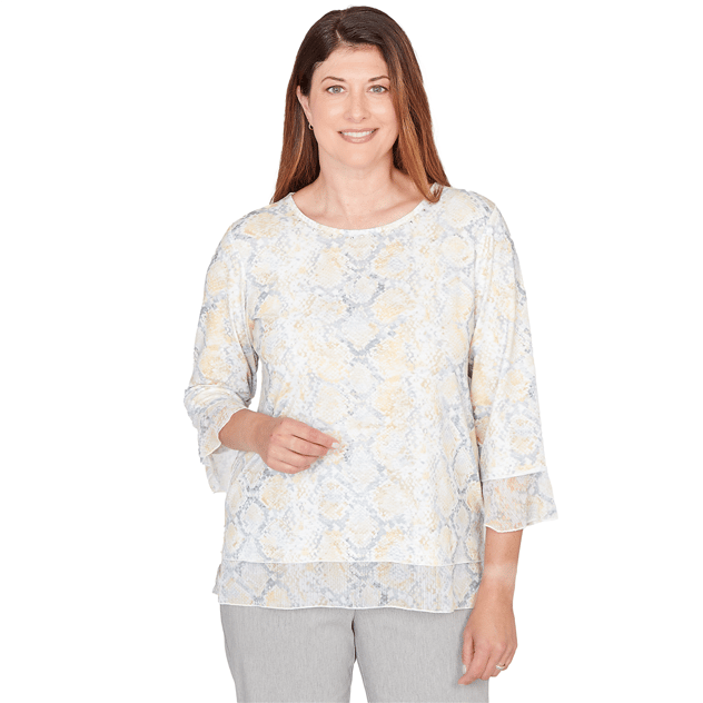 Petite Alfred Dunner Al Fresco Flounce Sleeve Snakeskin Blouse
