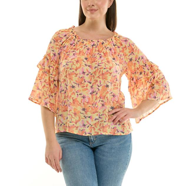 Womens Zac & Rachel 3/4 Ruffle Sleeve Floral Blouse