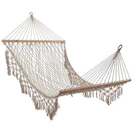 Northlight Seasonal Lattice Macrame Rope Hammock with Wooden Bars