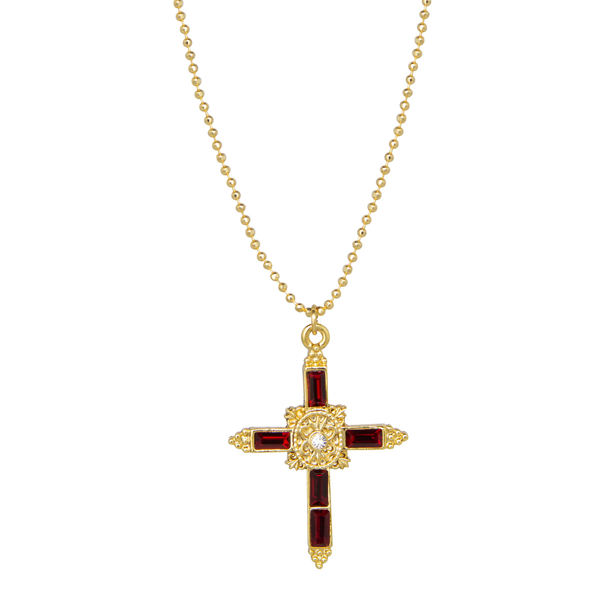 Symbols of Faith 14kt. Gold Dipped Red Crystal Cross Pendant