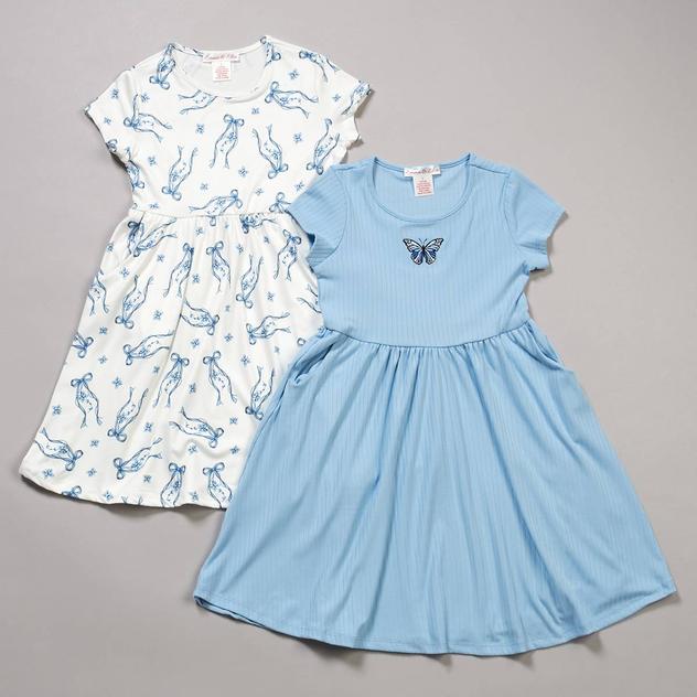 Girls (7-12) Emma & Elsa 2pk. Short Sleeve Butterfly/Bow Dresses