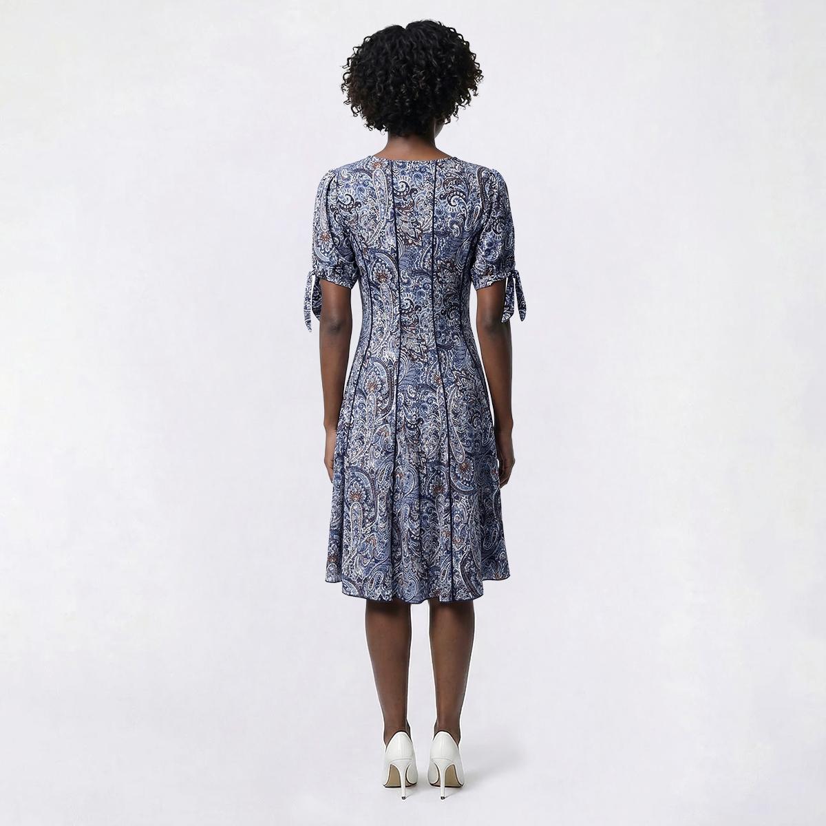 Womens Sami & Jo Short Puff Tie Sleeve Paisley A-Line Dress