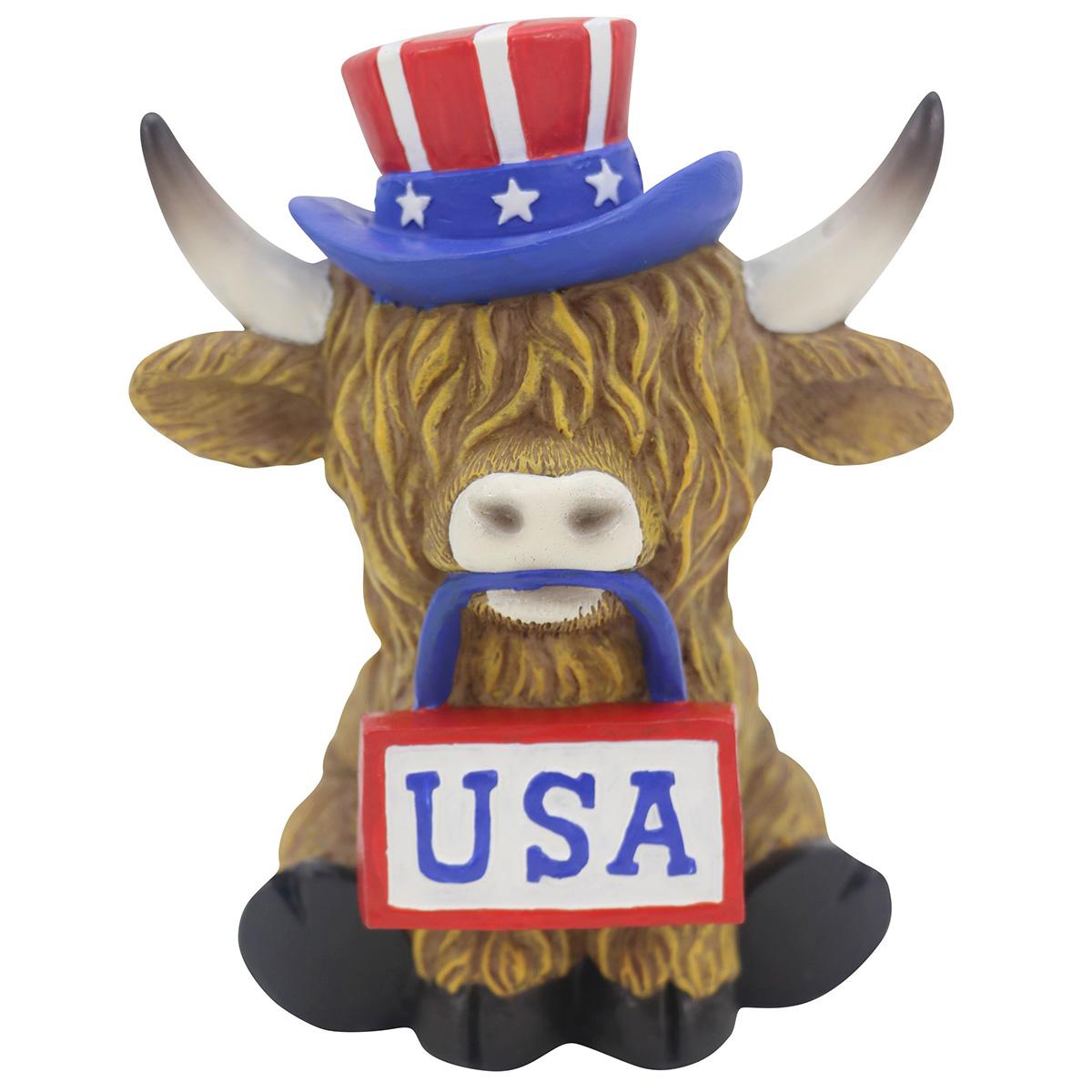 Highland Cow with Top Hat & USA Sign